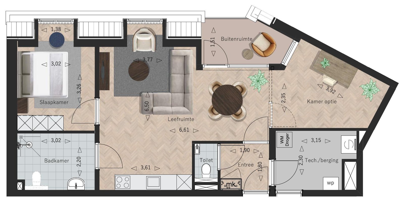 Sfeerplattegrond Appartement 10, La Licorne Oostburg